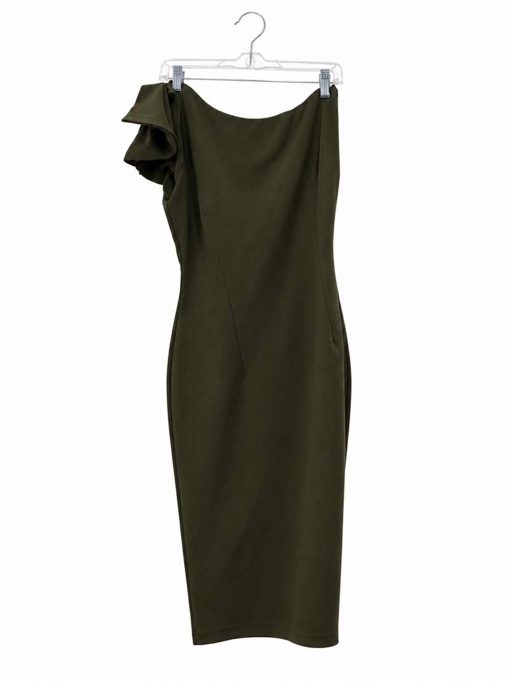 PRETTYGARDEN Olive Green One Shoulder Ruffle Mini Dress Size S - Picture 3 of 5